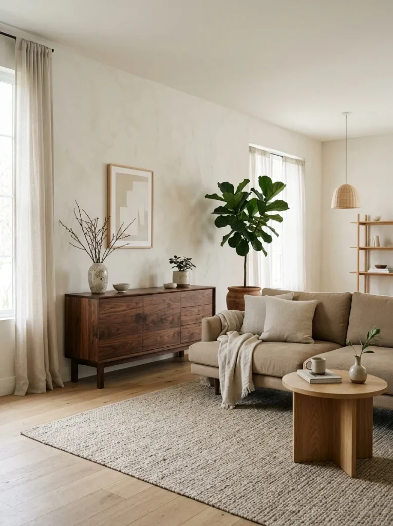 Use a Japandi-Inspired Accent With Darker Wood
