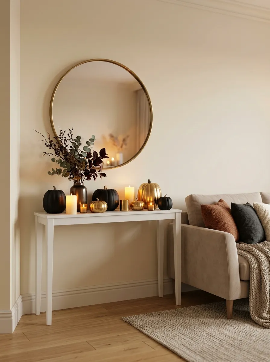 1. Black and Gold Pumpkin Display