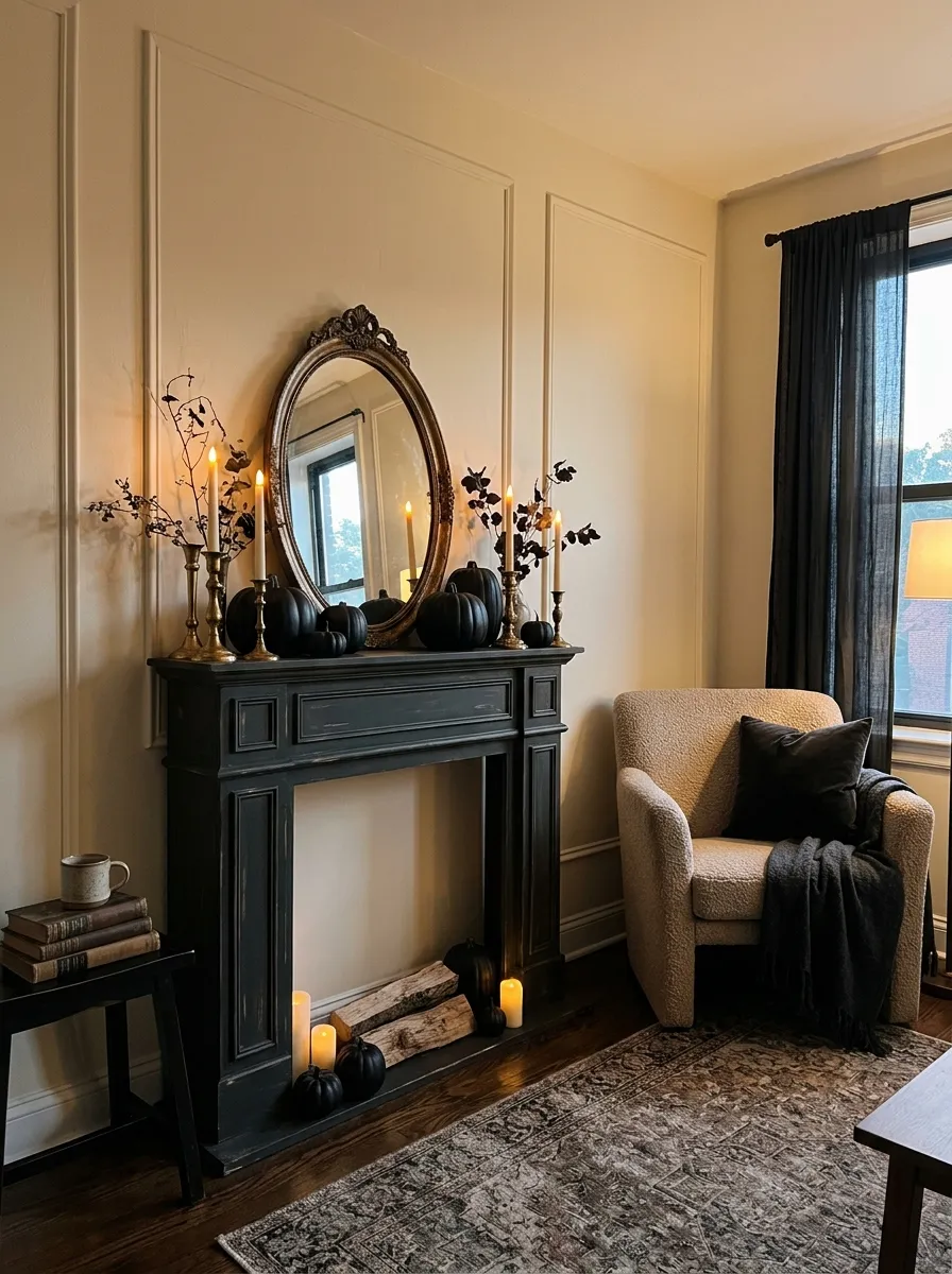 10. Elegant Halloween Fireplace Mantel