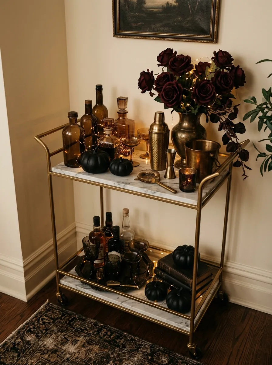 19. Sophisticated Halloween Bar Cart