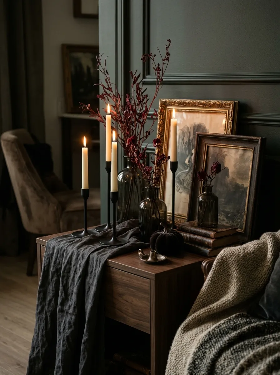 3. Moody Halloween Candle Corner