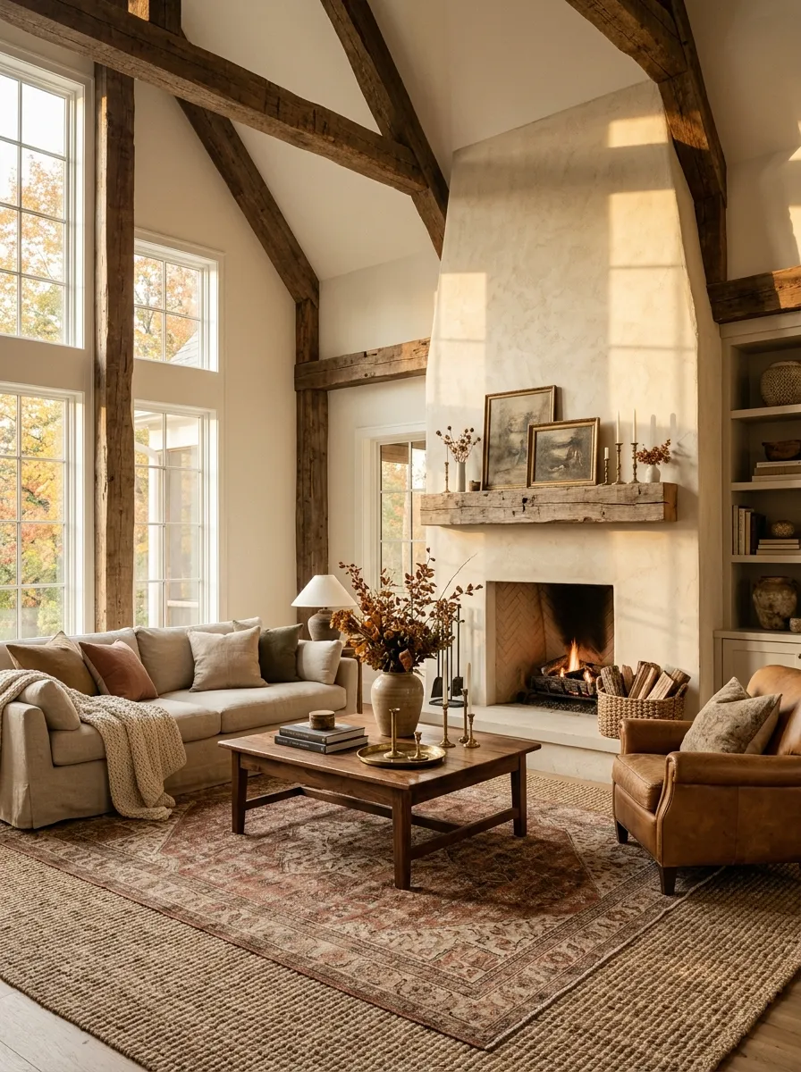 6. Layered Fireside Area Rugs