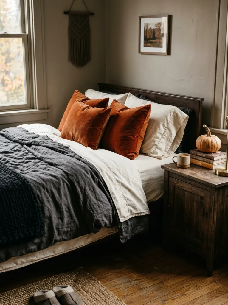 Charcoal and Rust Bedding