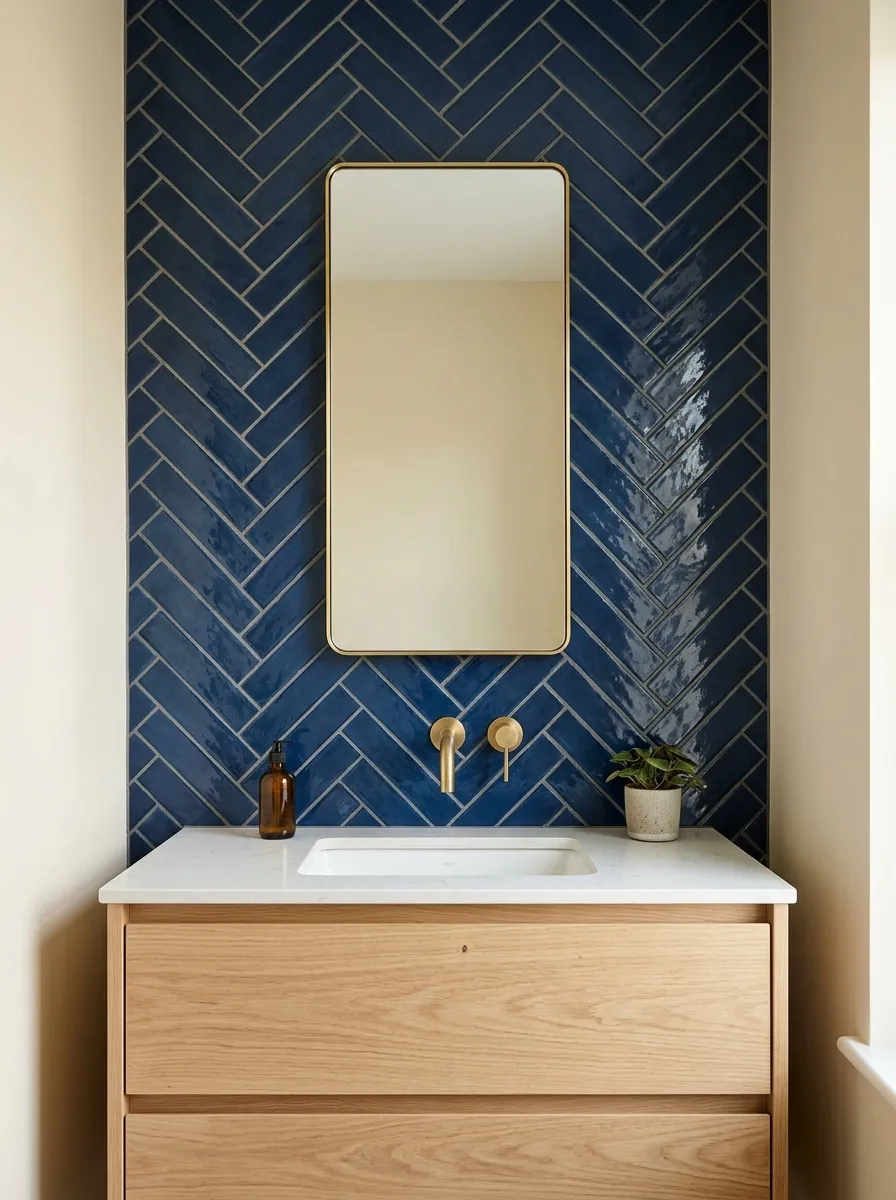 Navy Herringbone Backsplash