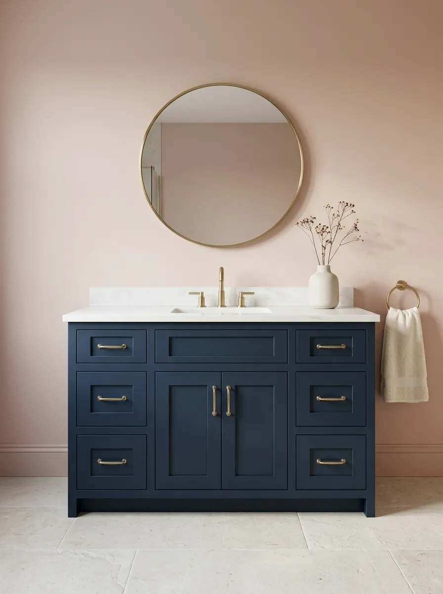 Navy Vanity Blush Walls