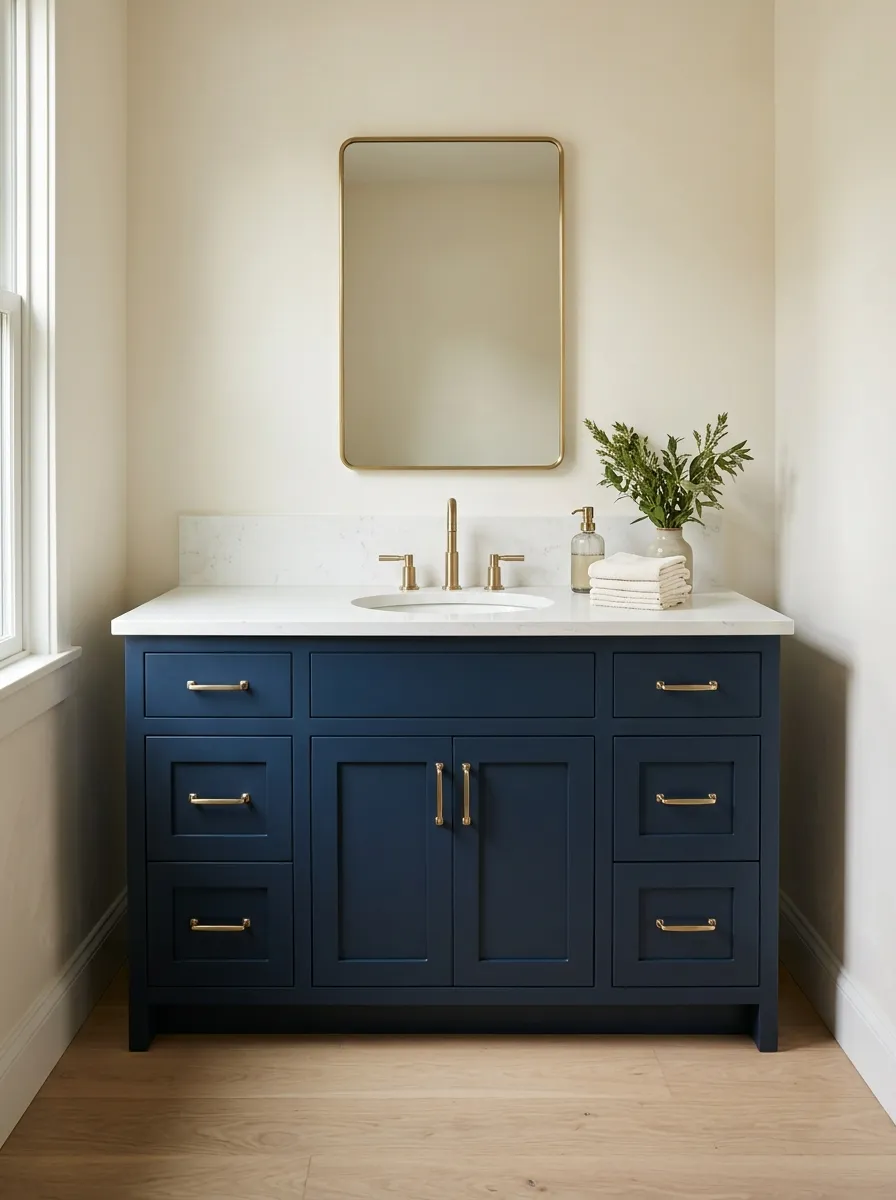 Navy Vanity Brass Pulls