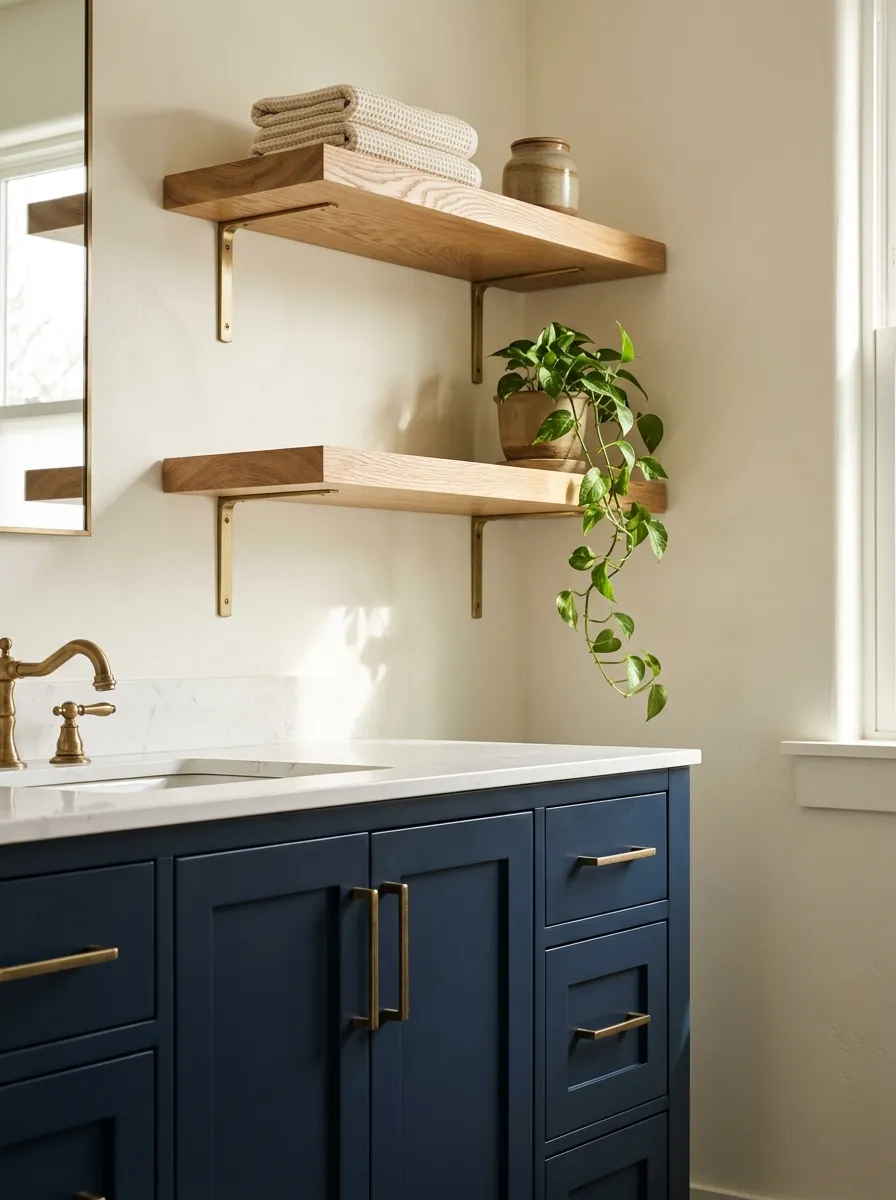 Navy Vanity Oak Shelves